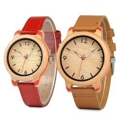 Albizia Leather Couple Wooden Wrist Watches Set