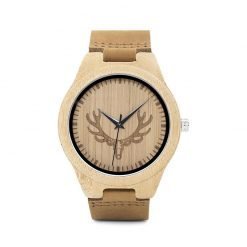 Hazel – Wooden Leather Strap Bamboo Wood Wrist Watch