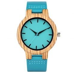 Marine Coral Wood Leather Strap Wooden Watch