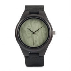Moringa – Leather Strap Ebony Wood Watch